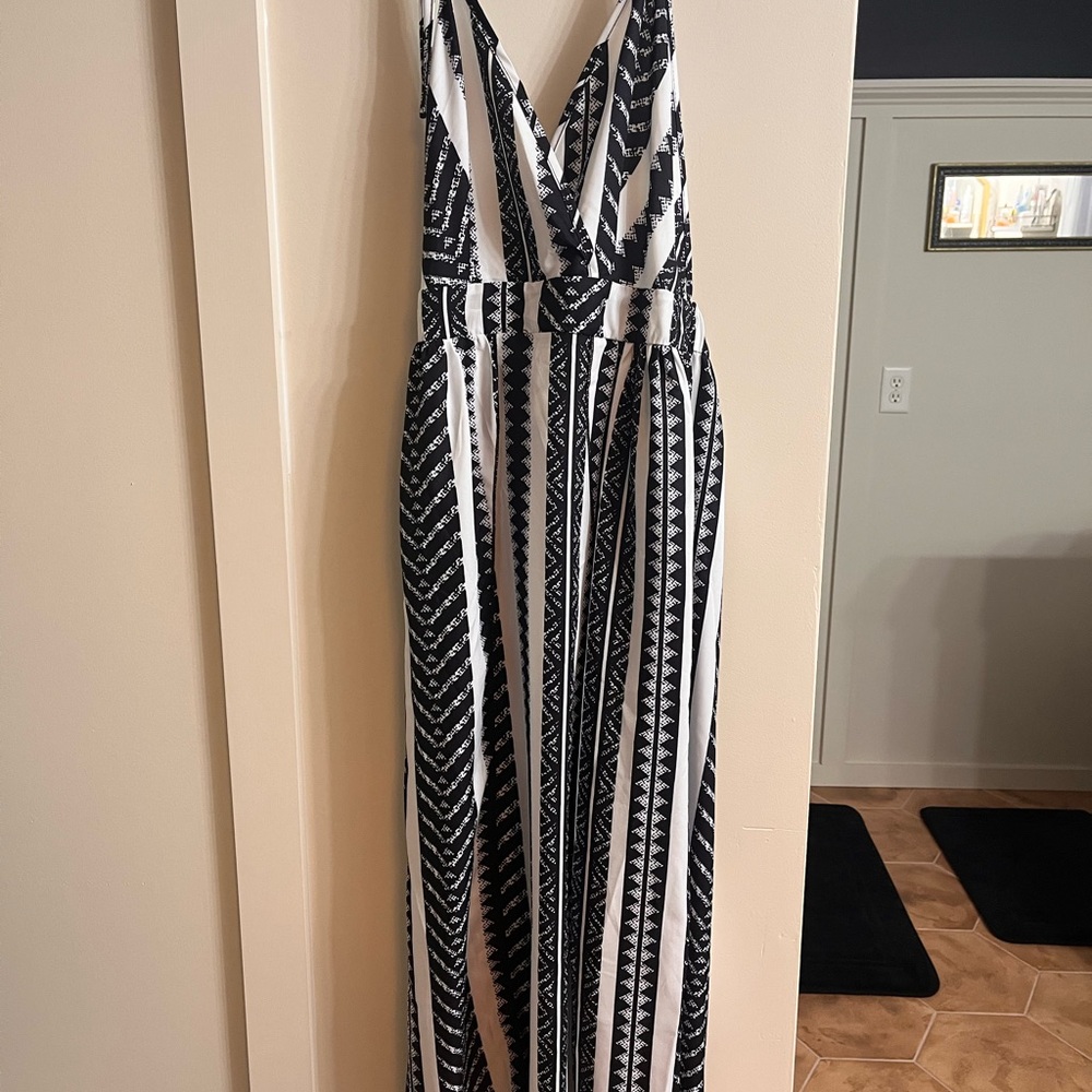 Black and White Striped Slit Dress